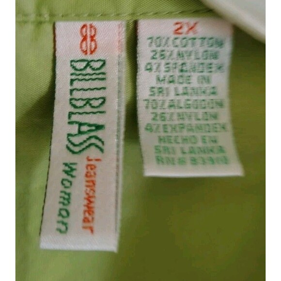 BillBlass Women's Blouse 2X Green/Blue Stripes Button Flare Button Sleeve Cotton - Picture 2 of 8